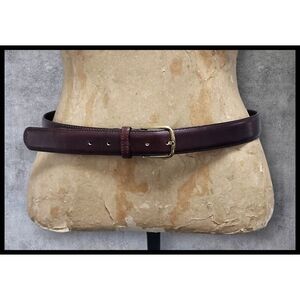 Bonded Leather Cowhide Belt Cordovan Dark Brown Gold Tone Metal Buckle 34 Unisex